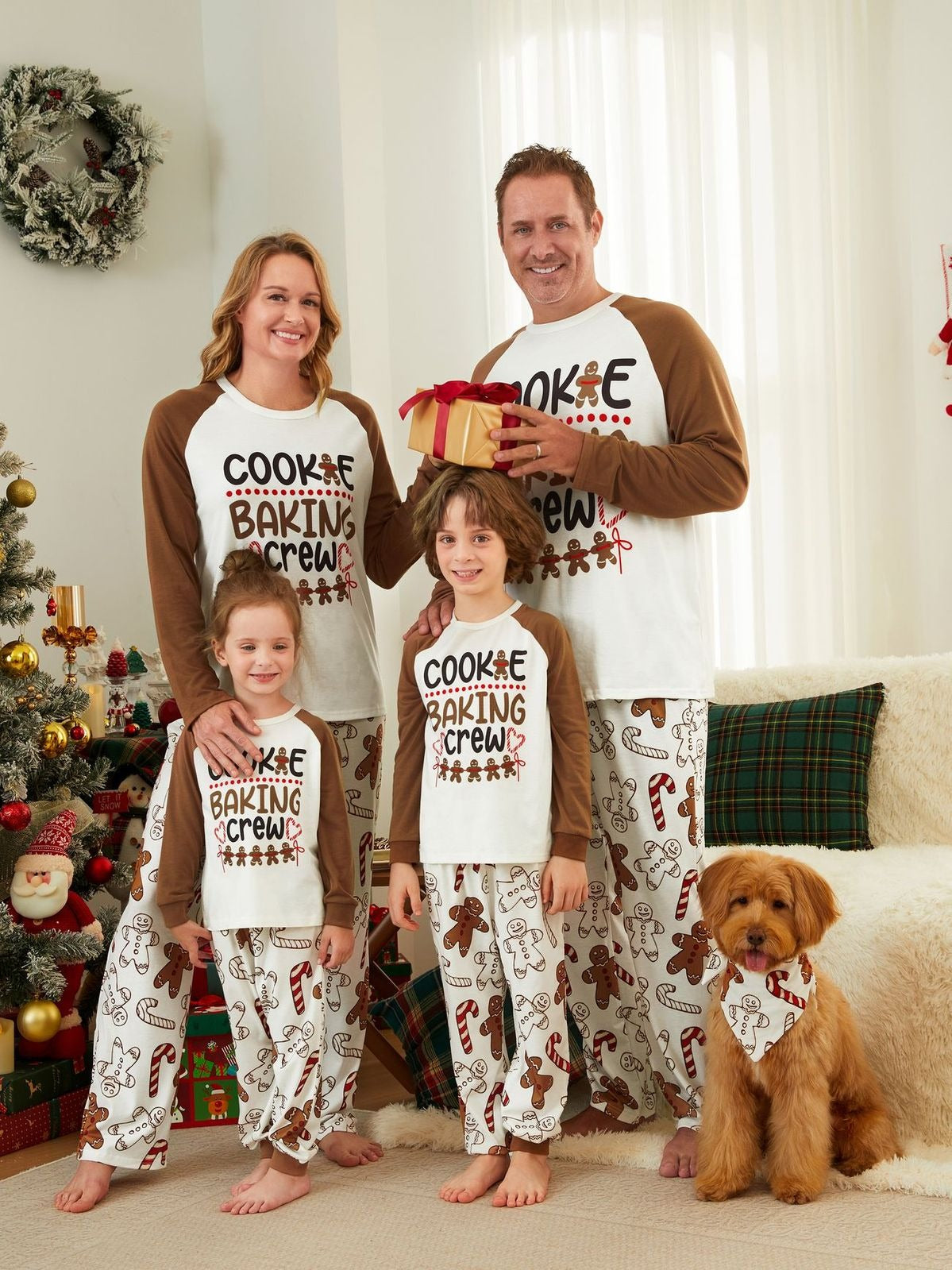Koekjes Peperkoek Patroon Matching Familie Kerst Pyjama's - Honden Pyjama's Inbegrepen