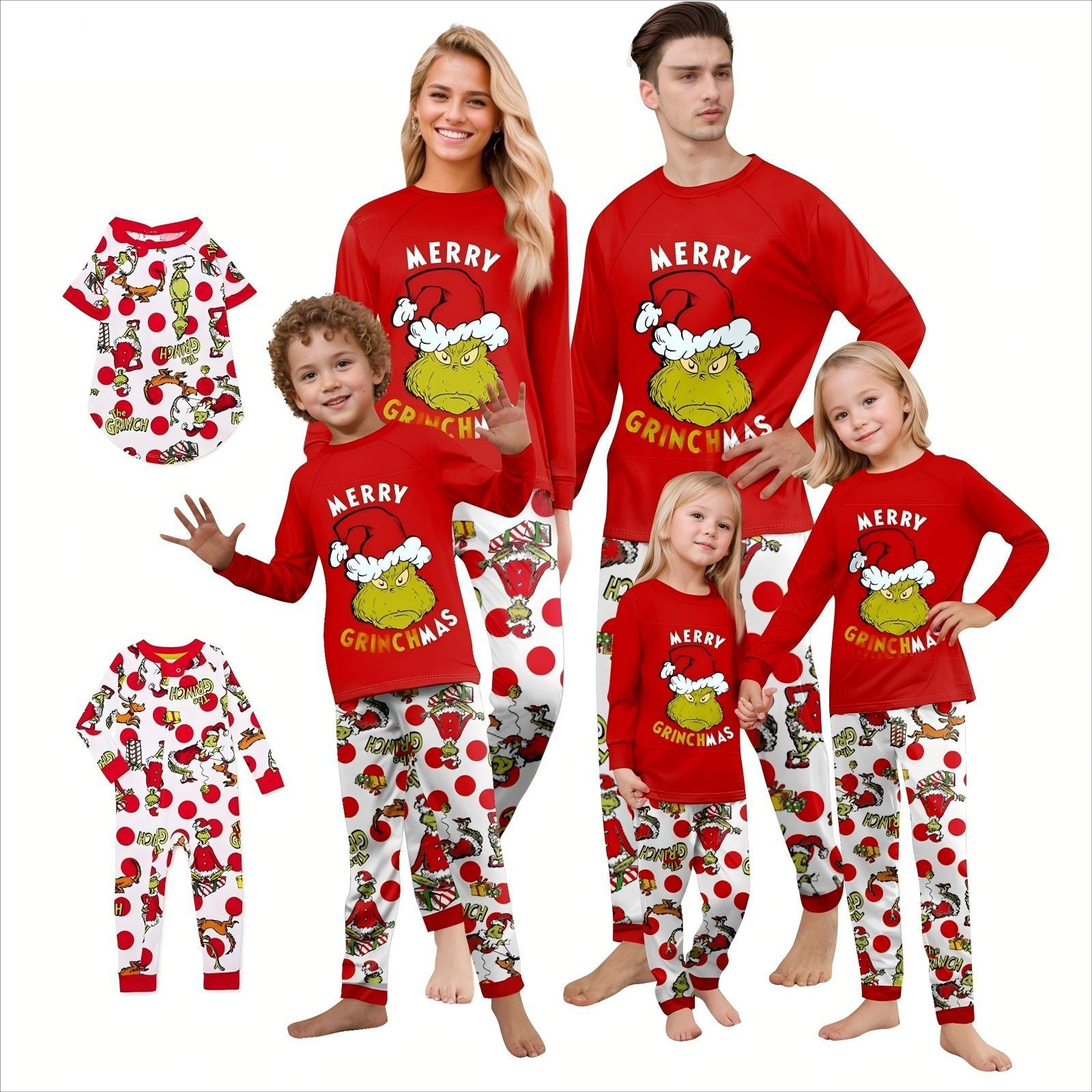 Rode Top met Vakantie Karakterprint Broek Bijpassende Familie Kerst Pyjama's | Volwassenen, Kinderen & Huisdieren