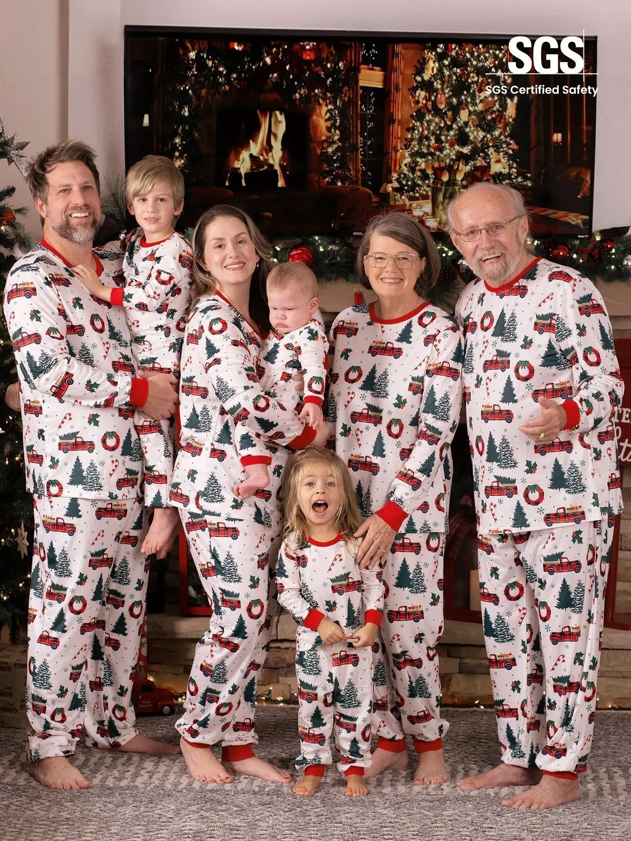 Schattige Kerstboom Truck Bijpassende Familie Kerst Pyjama's
