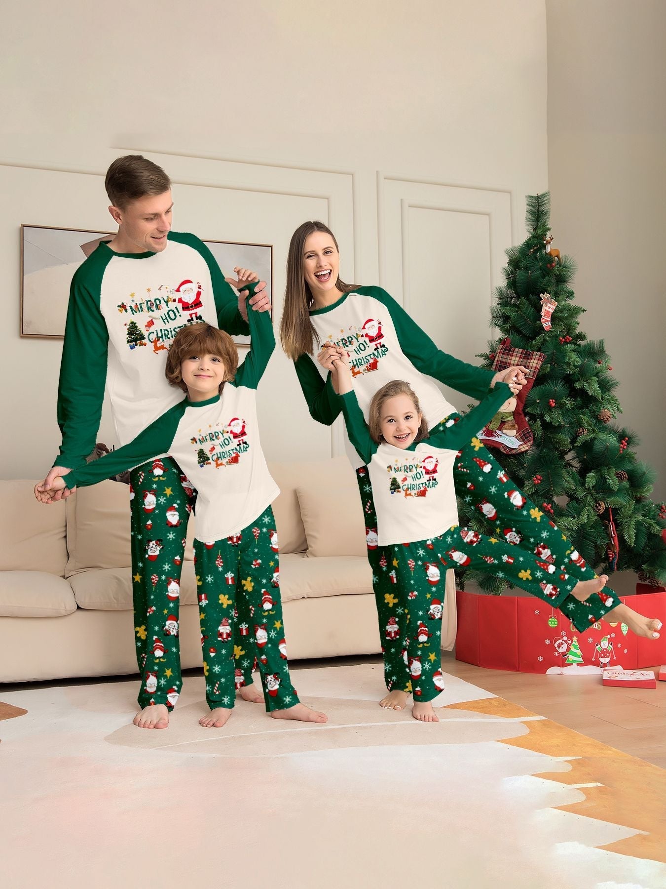 Groene Vakantie Bijpassende Familie Kerst Pyjama's | Volwassenen, Kinderen & Hond Pyjama's