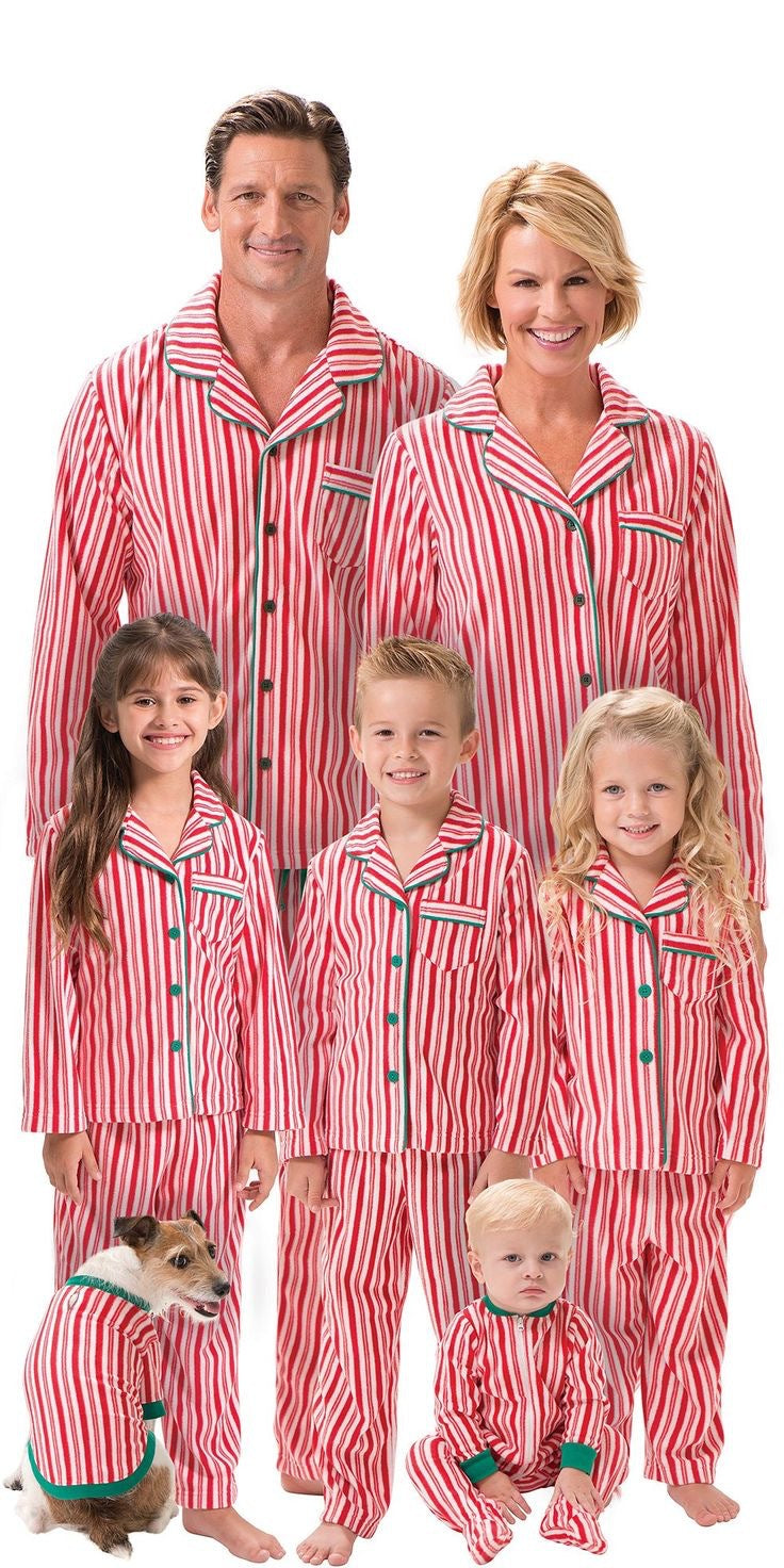 Roze Kan Stripe Bijpassende Familie Kerst Pyjama's - Honden Pyjama Inclusief