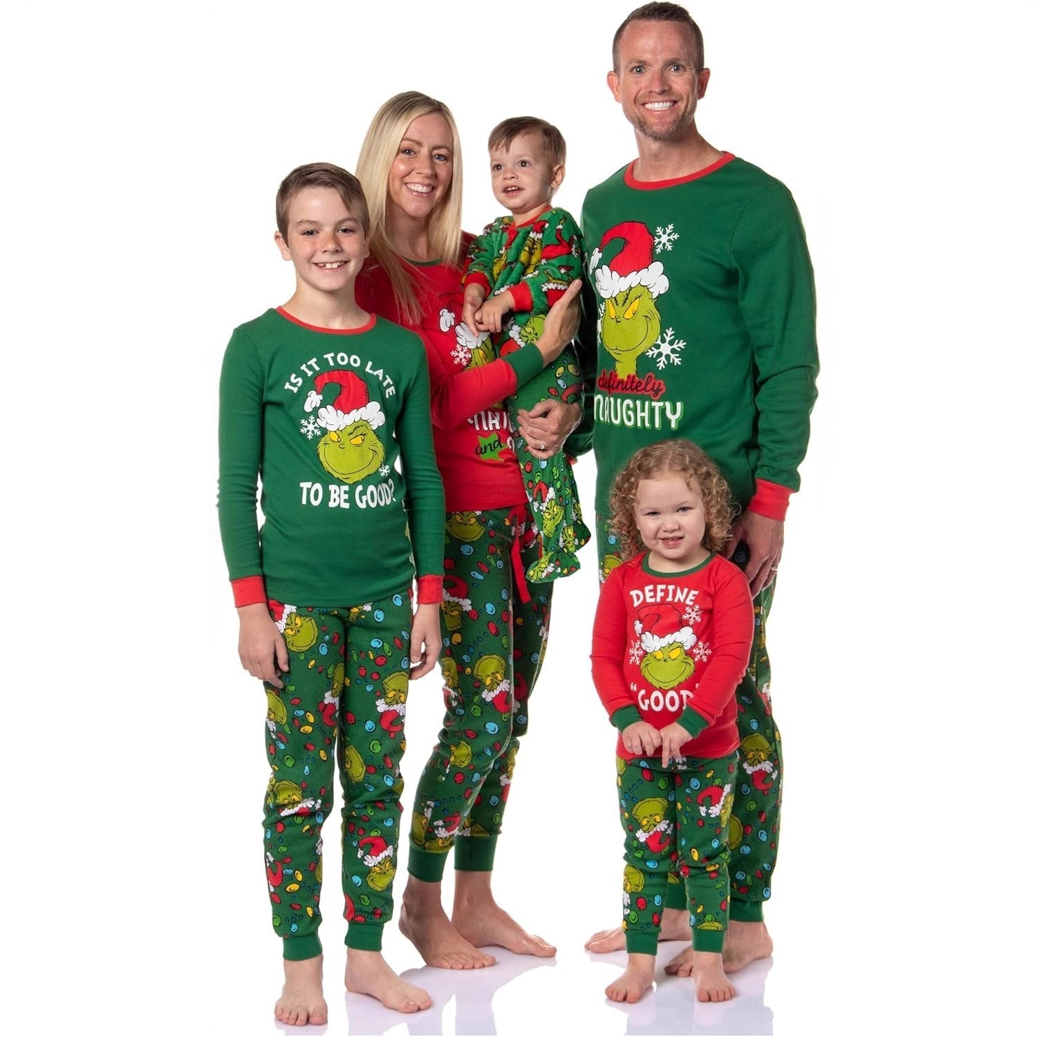 Rode en Groene Kerstkarakter Matchende Familie Kerst Pyjama's