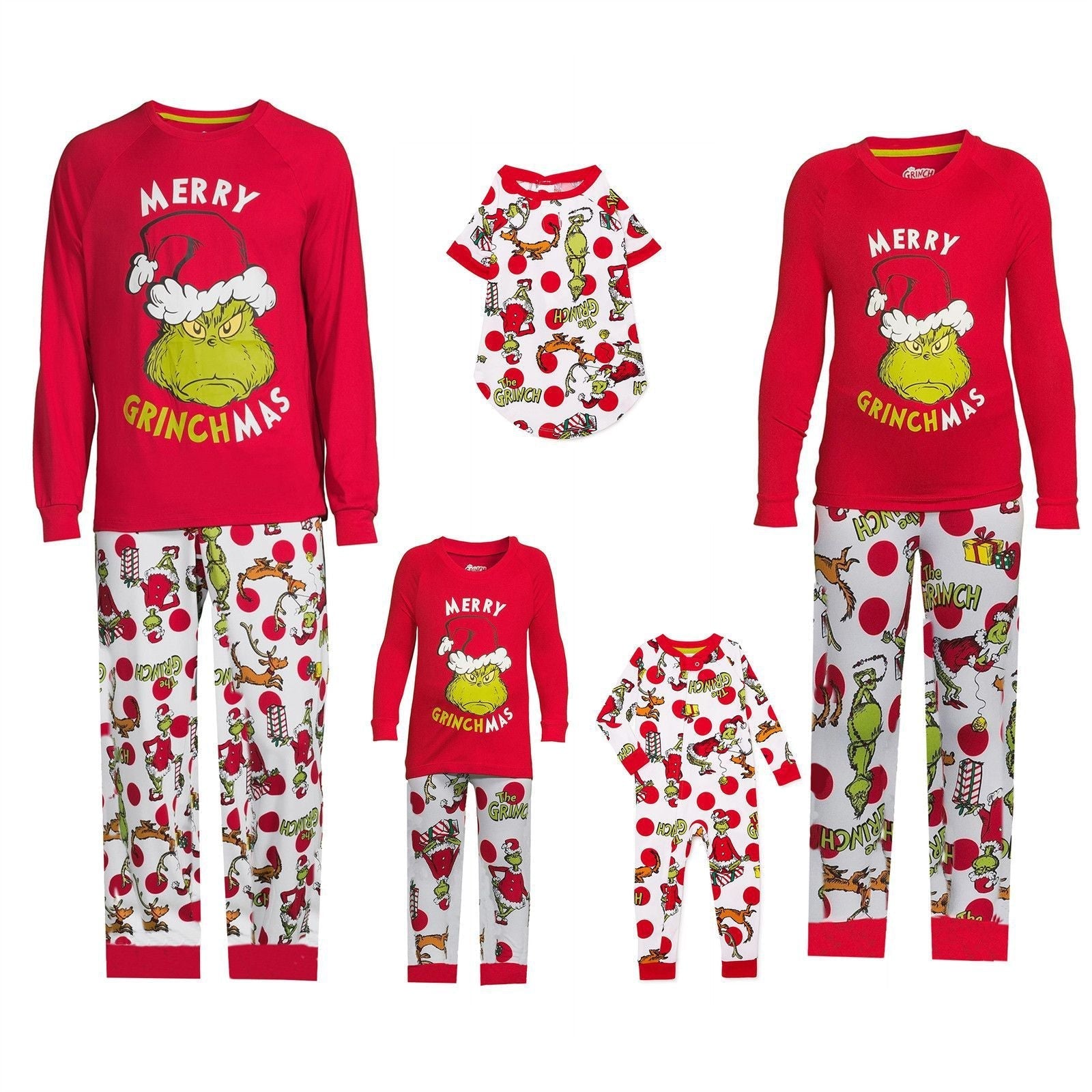 Rode Top met Vakantie Karakterprint Broek Bijpassende Familie Kerst Pyjama's | Volwassenen, Kinderen & Huisdieren