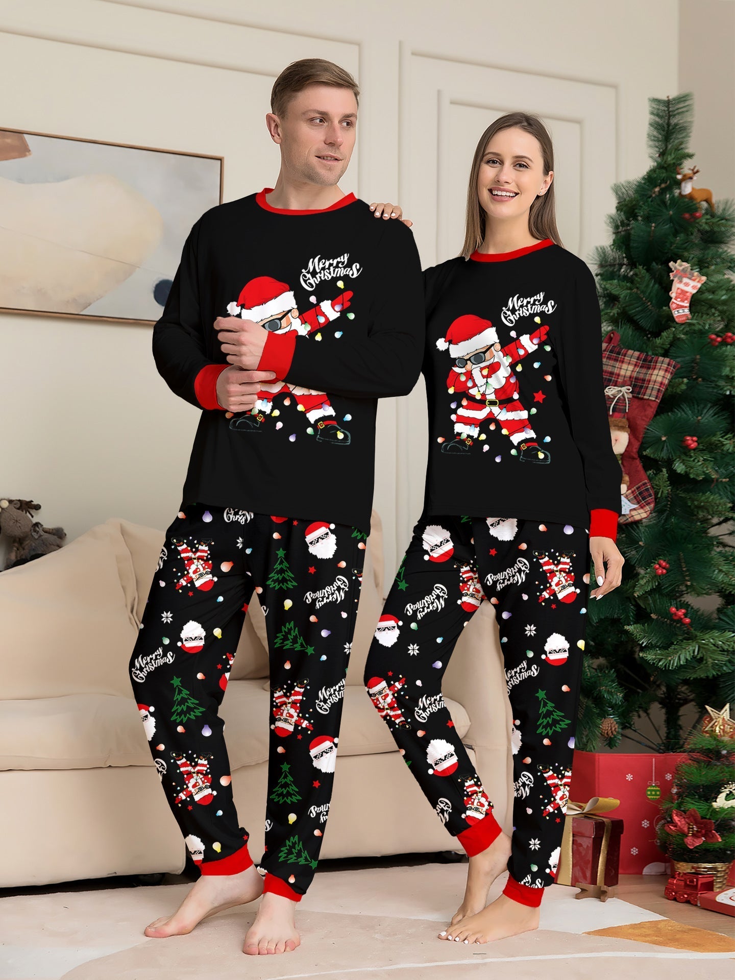 Zwarte Bijpassende Familie Kerst Pyjama's | Volwassenen, Kinderen & Hond Pyjama's