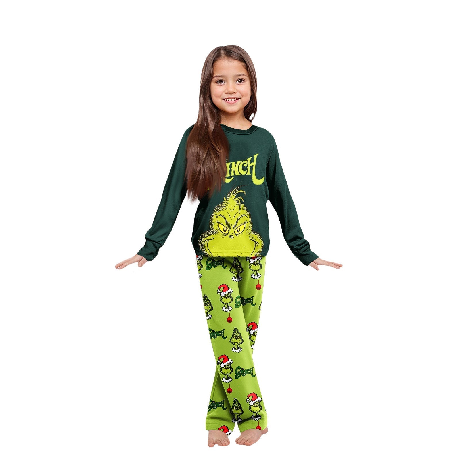 Schattige Groene Grinch Bijpassende Familie Kerst Pyjama's