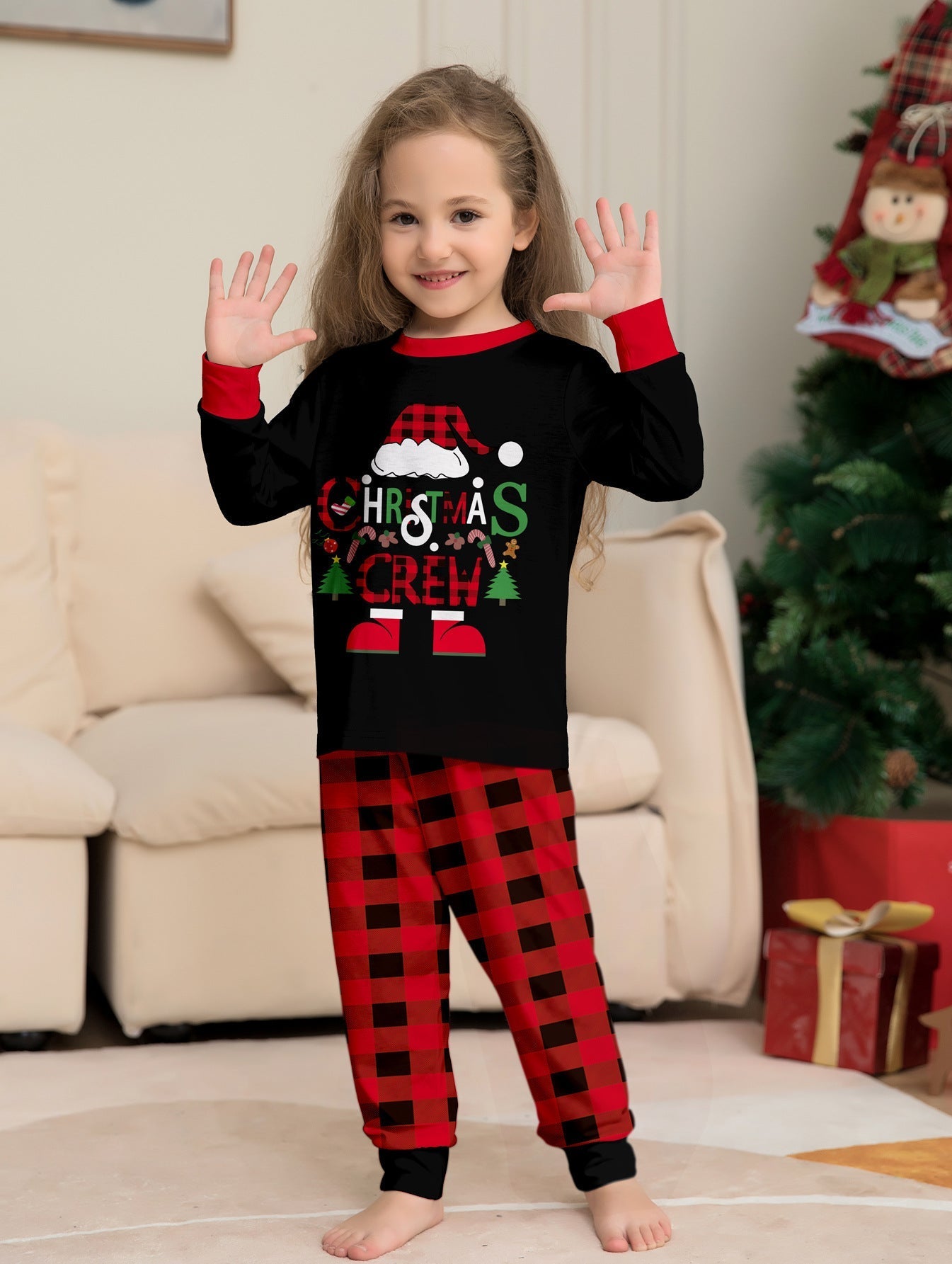 Santa Hoed Ruit Matching Familie Kerst Pyjama's | Volwassenen, Kinderen & Hond Pyjama's