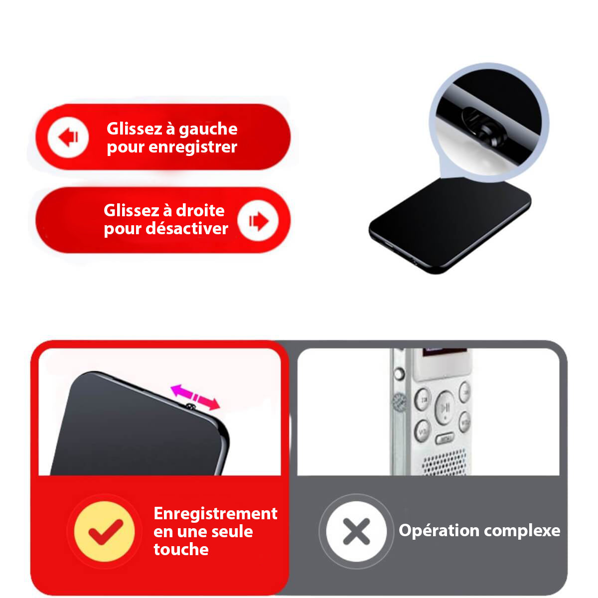 Mini Professionele Spion Microfoon Recorder – Ultra-Dun Ontwerp, 50 Uur Batterijduur, Hoge Kwaliteit Geluid voor Discrete Audio-opname