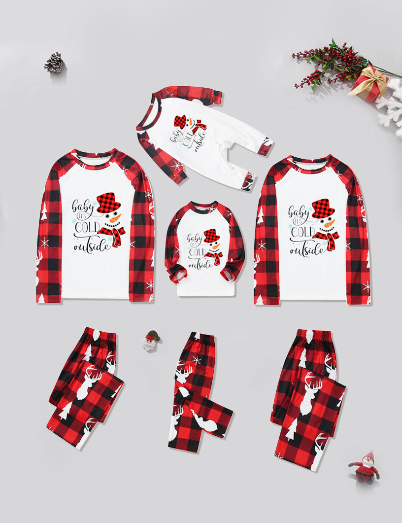 Rood Geruite Sneeuwman Patroon Bijpassende Familie Kerst Pyjama Sets