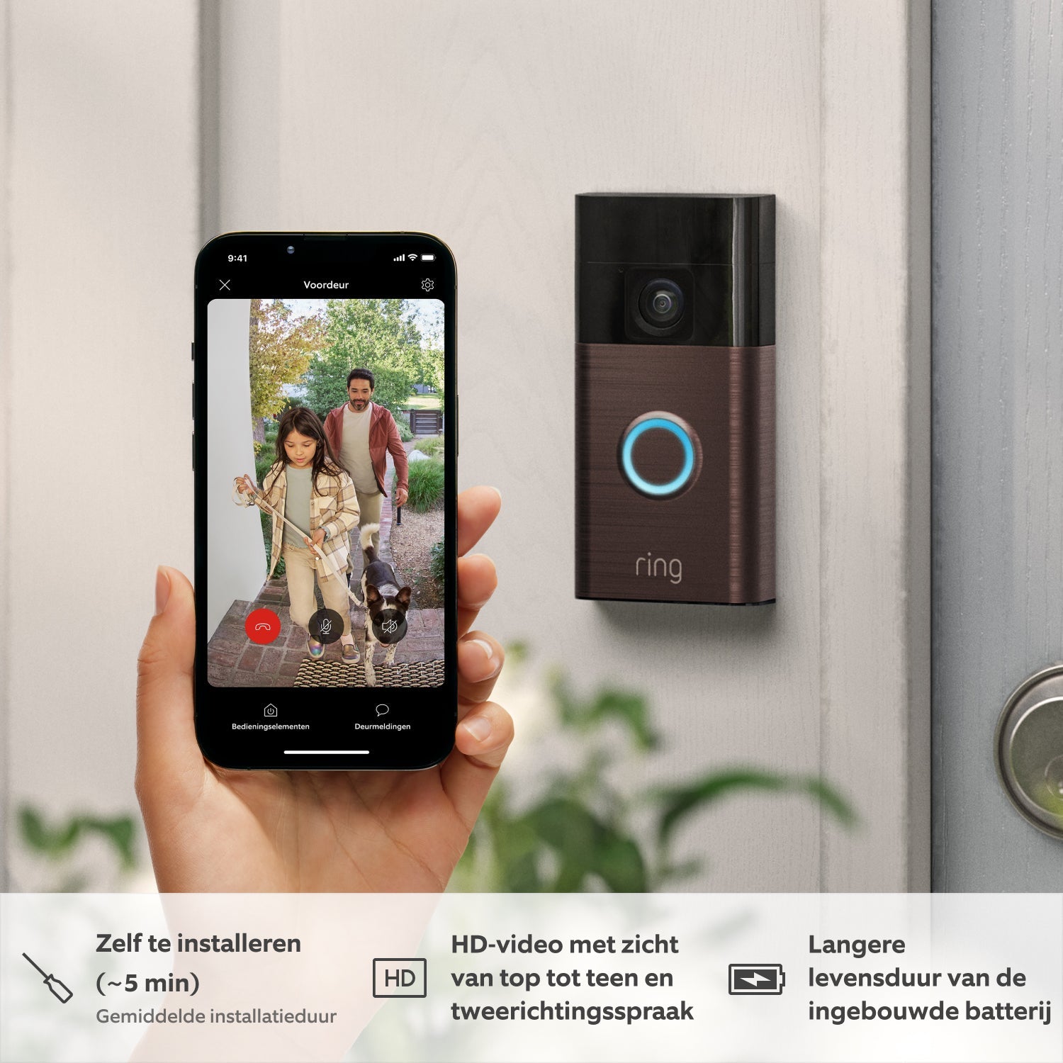 LuxGuard Luxe Videodeurbel | Draadloze videodeurbel met batterij voor ultieme beveiliging