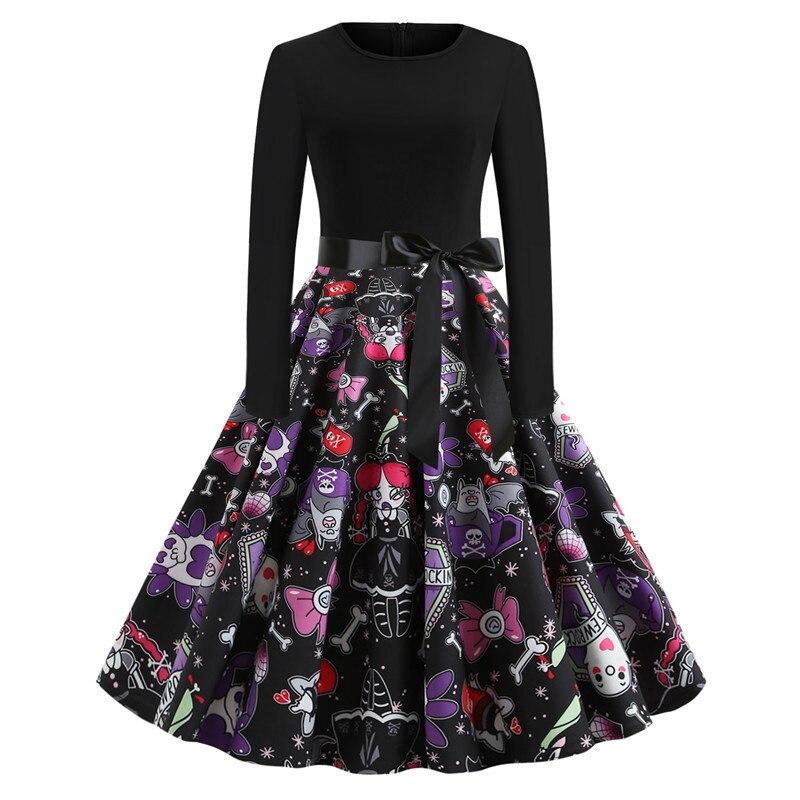 Gothic Cartoon Lange Mouwen Halloween Feestjurk | Midi
