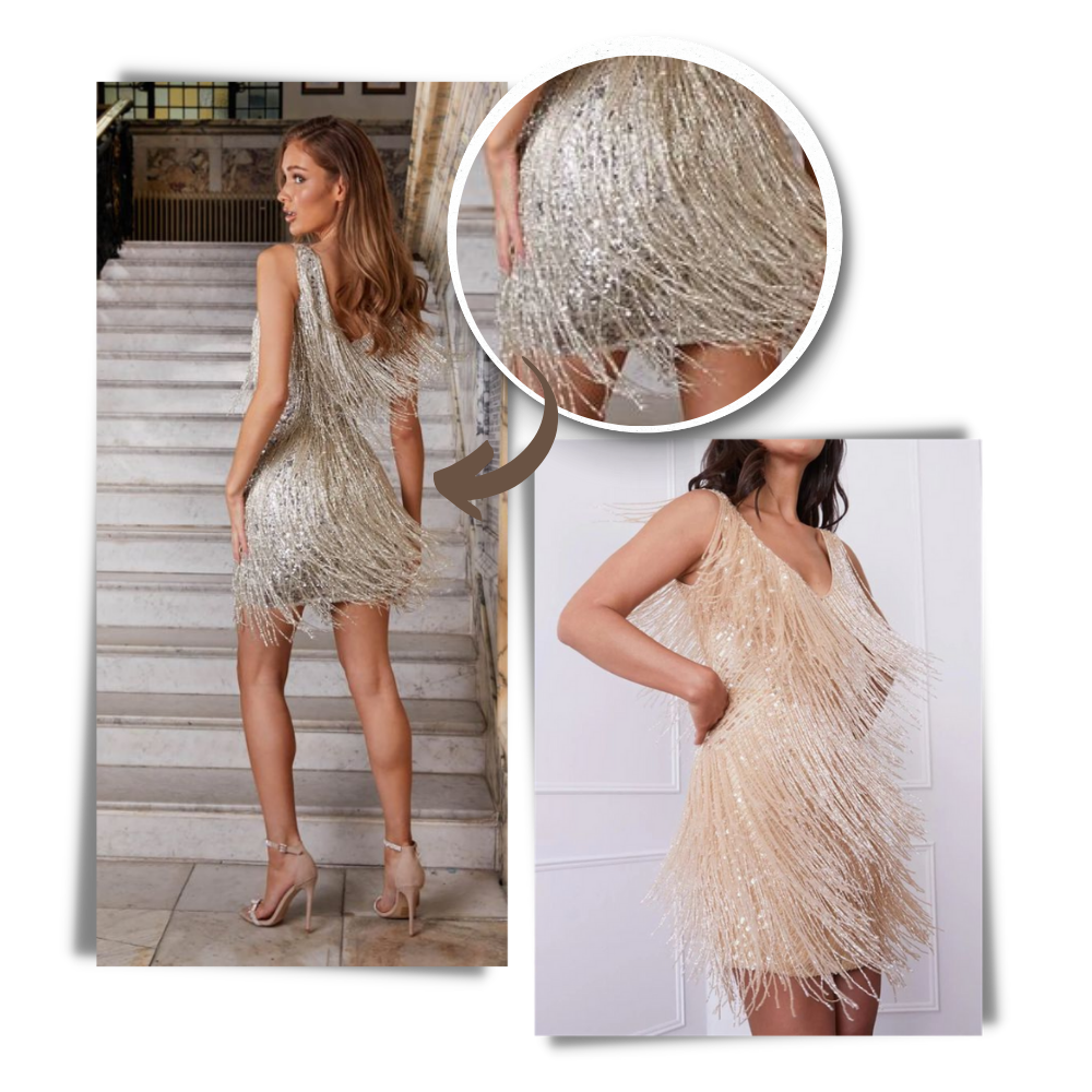 Pailletten V-Hals Slip Dress