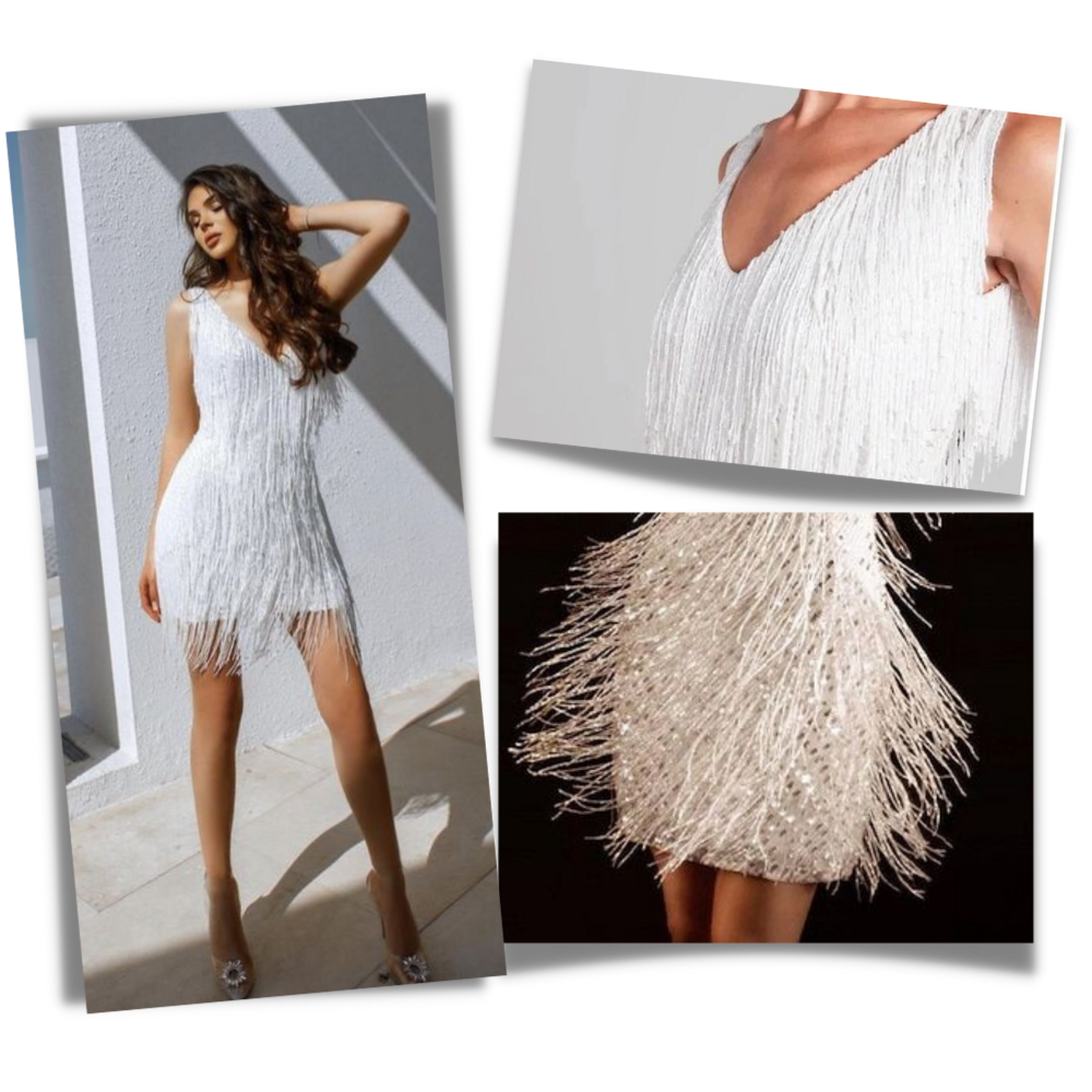 Pailletten V-Hals Slip Dress