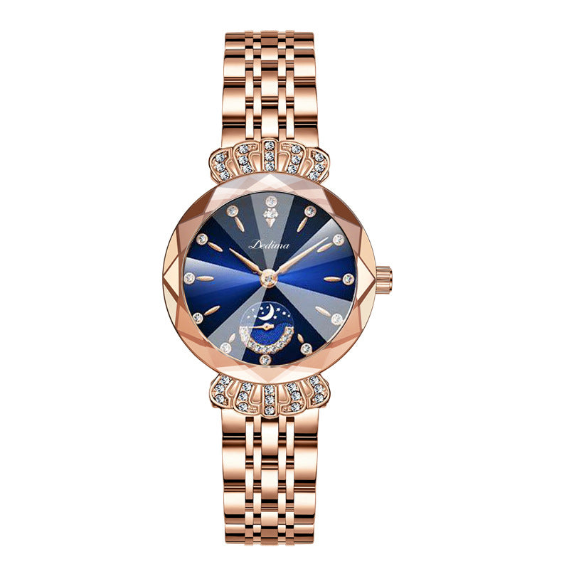 LuxeLuna Diamanten Maansterhorloge voor Dames | Elegant design met sprankelende diamanten accenten
