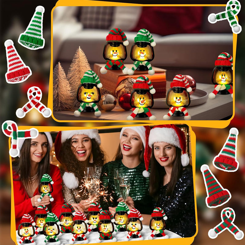 MiniFrost | Mini Sneeuwman Lantaarn Kerstdecoratie met Hoeden en Sjaals