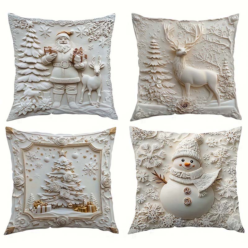 CozyKerst 4-delig Kussenhoes-Set – warme feestdecoratie voor huis en woonkamer